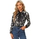 thumbnail image 1 of Blusa de satén de manga larga con cuello anudado en contraste floral para mujer Negro S, 1 of 6