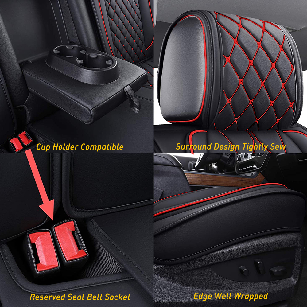 Foneso PU Leather Full Set Seat Covers For Chevy Silverado & GMC 1500/2500/3500HD – Bucket Seats, Airbag Friendly, Waterproof