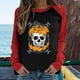 thumbnail image 2 of Moda mujer primavera patchwork impreso manga larga cuello redondo casual tee tops Pompotops FGAJ4826, 2 of 5