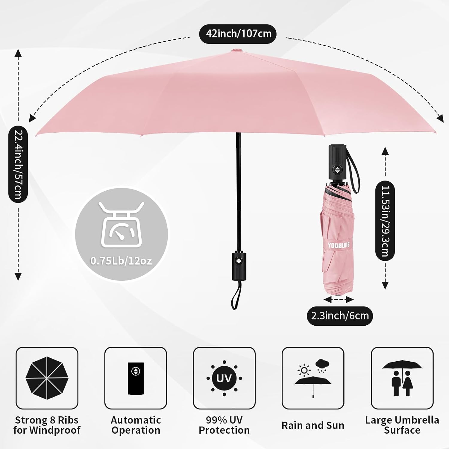 Windproof Travel Umbrella - Automatic Umbrellas for Rain, Compact Folding Umbrella with UV Protection, Lightweight Portable Design for Backpack/Walking/Car, Sun & Storm Ready