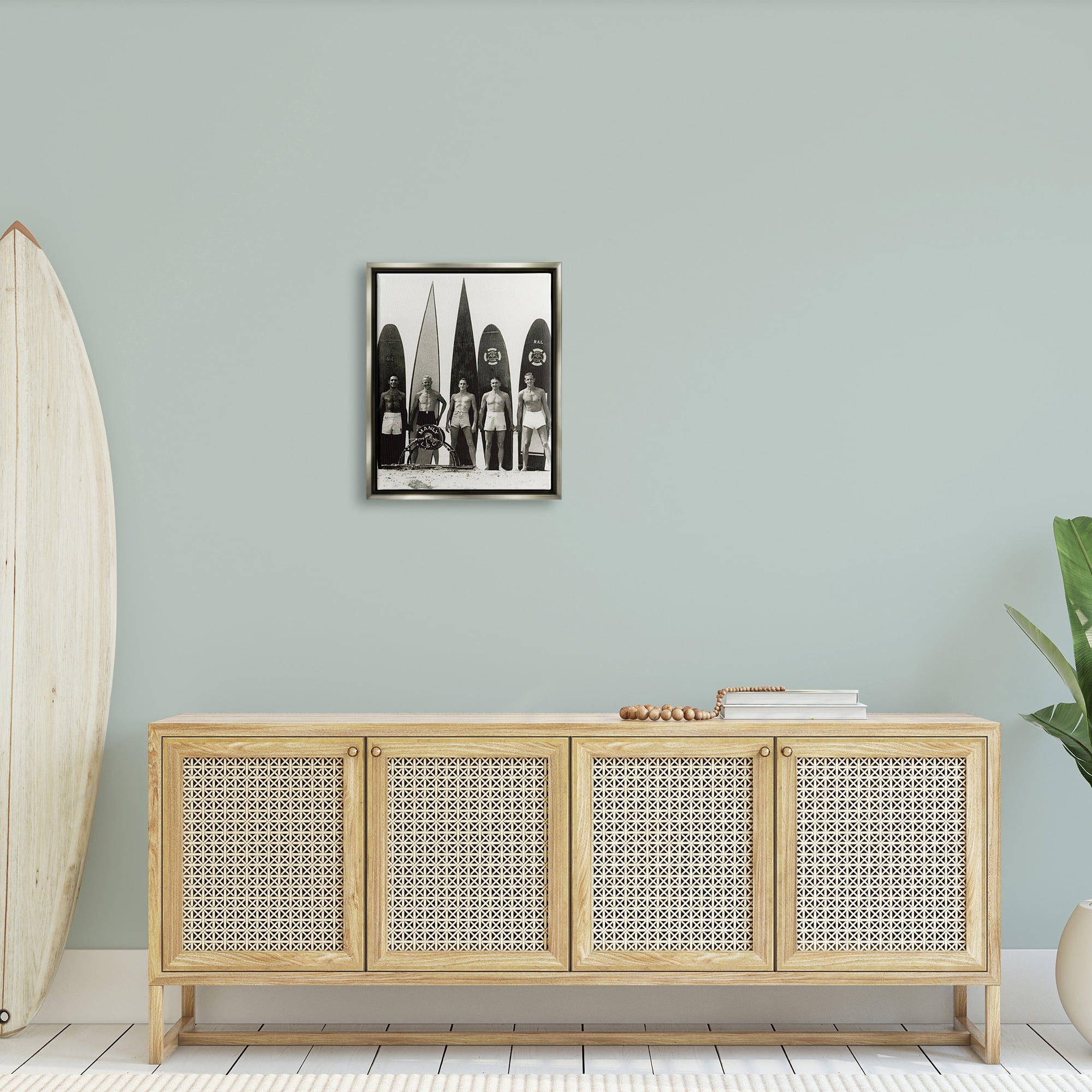 Stupell Industries Vintage Photography Men Surfer Surfboards Beach Sport Photograph Luster Gray Floating Framed Canvas Print Wall Art, Design by Graffitee Studios