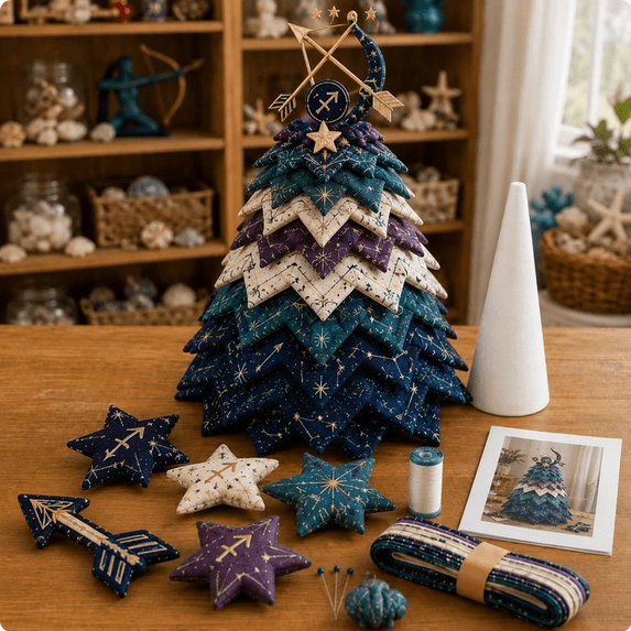 DIY Layered Zodiac Quilted Tree Kit, Full‑Supplied Craft Kit, Rewarding Hands‑On Activity for Astrology Fans to Form Tabletop Showpiece for Household Seasonal Arrangement