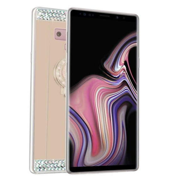 SOATUTO Glitter Case for Samsung Note 9 Mirror Case with Ring Holder Kickstand for Girls Women Bling Shining Rhinestone Diamond Luxury Fashion Makeup Case for Samsung Galaxy Note 9 2018 - Gold