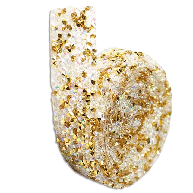 Yuarrent Pegatinas ostentosas, cinta embellecedora, decoración de cristal de resina, apliques artesanales, arreglo ligero, cuentas decorativas, tira de Artesanía Oro de color 1 yarda 0.5 cm de ancho Yuarrent HA059789-92