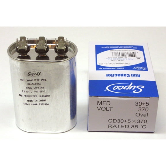 Dual Run Capacitor, Oval, 30   5 Mfd., 370 Volt, CD30 5X370