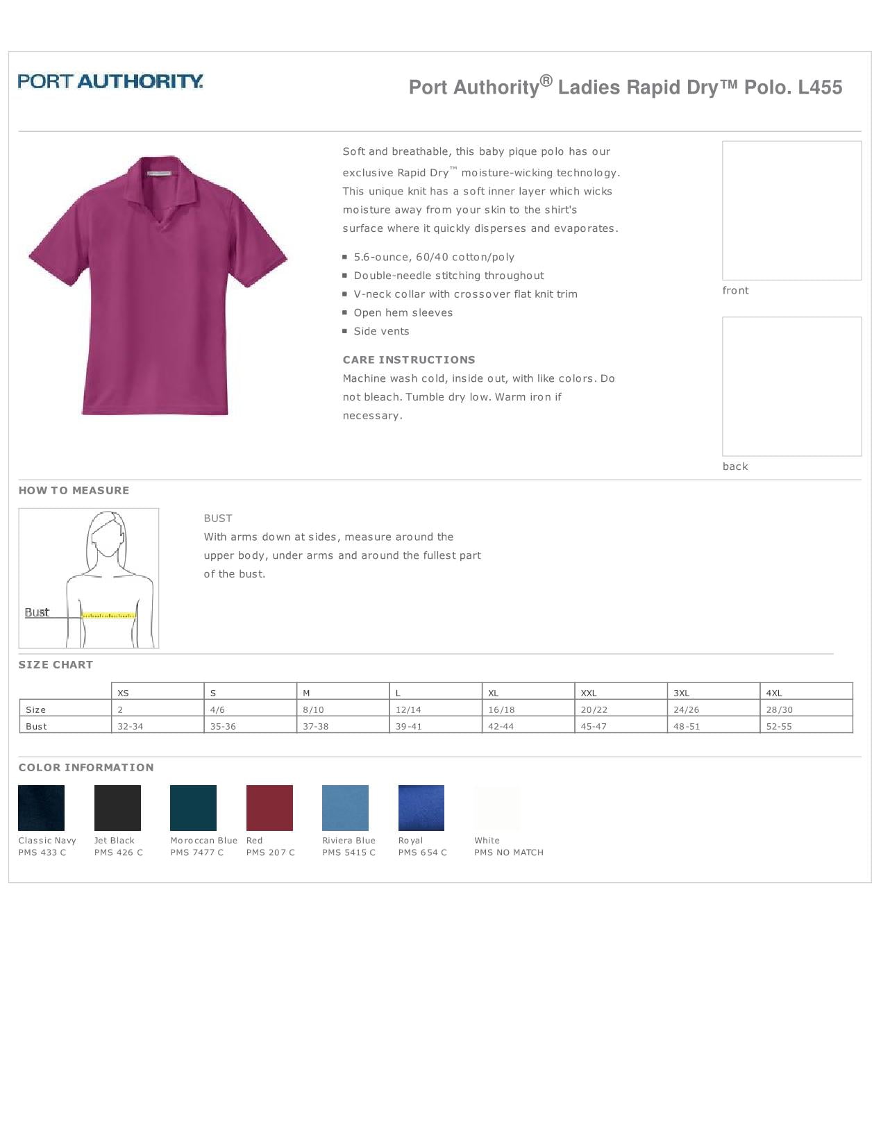 Ladies Rapid Dry Polo Red/_S L455 Port Authority Signature