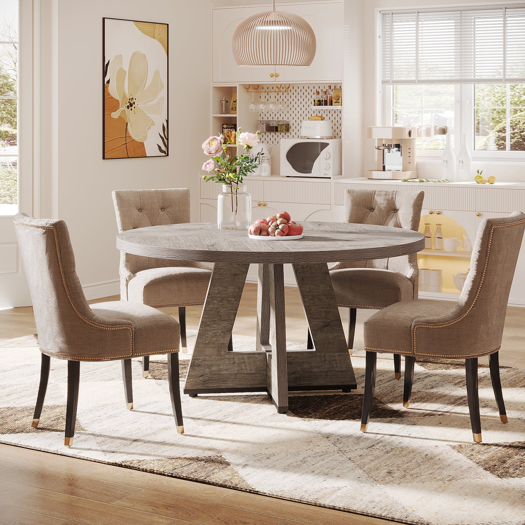Tribesigns Farmhouse Dining Table for 4 People, 47" Round Wood Dining Table (Chairs Not Included)