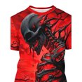 thumbnail image 4 of Men's 3D Skull Print Pattern T-Shirt - Creative Red and Black Design with Detail, Casual Polyester Crew Neck Short Sleeve T-Shirt, Pullover Style, 4 of 7