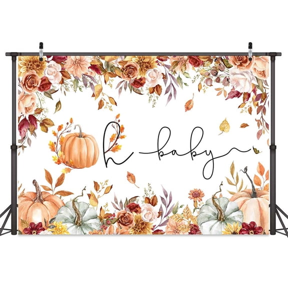 15 x 10 ft Fall Pumpkin Oh Baby Shower Backdrop Decoration for Gender Reveal, Little Pumpkin Party Autumn Pumpkin Flowers Photography Background Newborn Birthday Party Photo Props