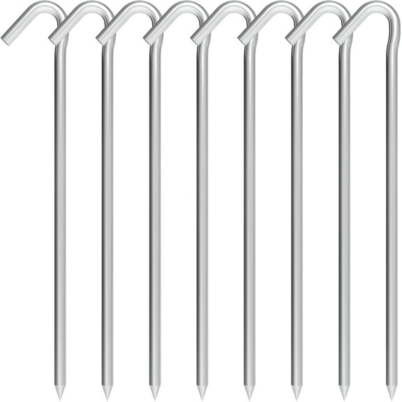 Metal Tent Stakes Heavy Duty 9 Inch, 8 Pack Anti-Rust Galvanized Steel Camping Tarp Stakes, Ground Stakes Yard Stakes Canopy Anchors for Inflatables, Outdoor Decorations