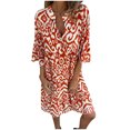 thumbnail image 2 of Ovzne Robes pour Femmes Robe d'Été Mode Décontractée Imprimée Bouton Manches Courtes Col en V Robe de Printemps Manches Courtes Imprimée Liquidation, 2 of 7