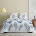 thumbnail image 2 of SLEEPBELLA Floral Quilt Set King Size 3Pcs, Teal & Khaki Leaves Printed on White, All Season Lightweight Coverlet Sets(King 106x96, Botanical Teal), 2 of 7