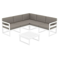 2 Piece White Patio Sectional Lounge Set with Taupe Sunbrella Cushion 78.75"