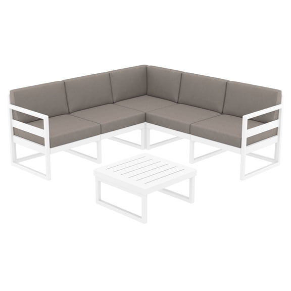 2 Piece White Patio Sectional Lounge Set with Taupe Sunbrella Cushion 78.75"