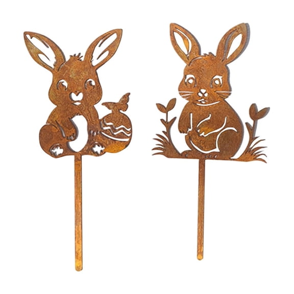 SLYNSHome Rusty Rabbit Decoration Outdoor Bunny Yard Decor Metal Rabbit Craft Statue Ornaments Garden Sculptures Rustic Fence Decor