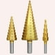 thumbnail image 1 of Brocas escalonadas de 3 piezas para perforar paneles aislantes, madera y chapa metálica. Mango triangular, 1 of 9