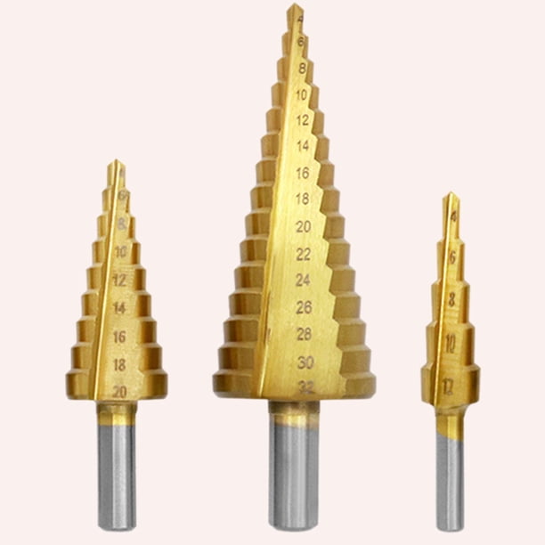 Brocas escalonadas de 3 piezas para perforar paneles aislantes, madera y chapa metálica. Mango triangular