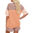 thumbnail image 5 of Fantaslook Color Block Two Piece Sets for Women Texture Crew Neck Short Sleeve Tops and Shorts Outfits Loungewear with Pocket, 5 of 8