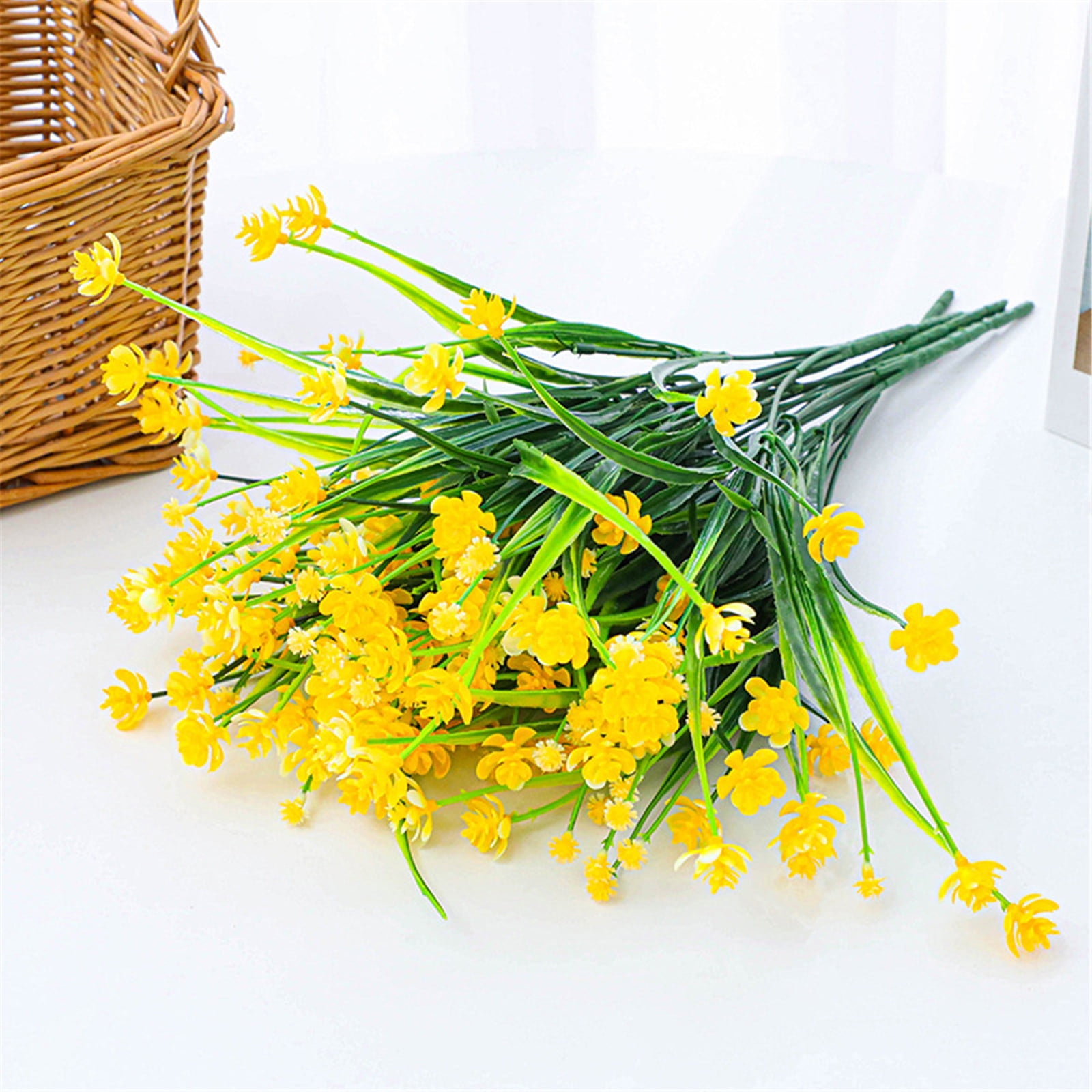 Artificial Flowers for Outdoors, UV Resistant Fake Flowers Artificial Plants Outdoor, No Fade Plastic Flowers for Home Porch Outside, Summer Decor-Yellow&12.2inch