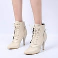 thumbnail image 3 of Stiletto High Heel Dress Combat Boots for Women Leather Lace up Pointed Toe Winter Fall Short Ankle Booties, 3 of 7