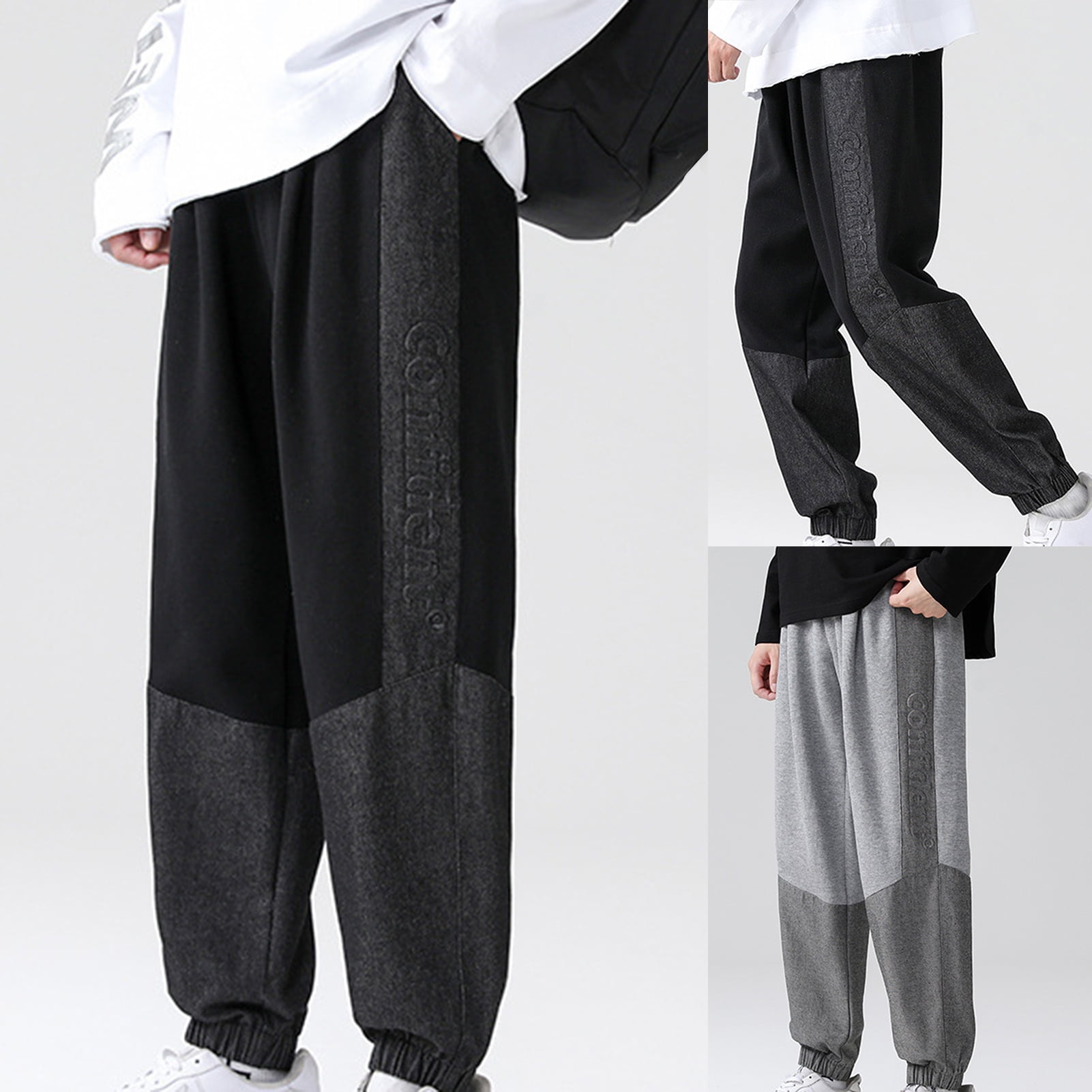 FarJing Men Straight Pants Stripe Pocket Elastic Drawsting Patchwork Trousers Long Pants FarJing Men Straight Pants Stripe Pocket Elastic Drawsting Patchwork Trousers Long Pants