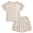 thumbnail image 7 of Summer Short Sleeve Pajama Sets Monkey Patterns Sleepwear Nighty 95% Cotton (5-14Y), 7 of 7