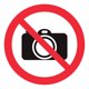 thumbnail image 1 of Señal prohibitiva: "Prohibido entrar con cámara" en blanco, rojo y negro. Impresa sobre plástico estireno calibre 40, para exteriores, 20 x 20 cm. Señalamiento, Cartel, Letrero cuadrado, Señalización., 1 of 4