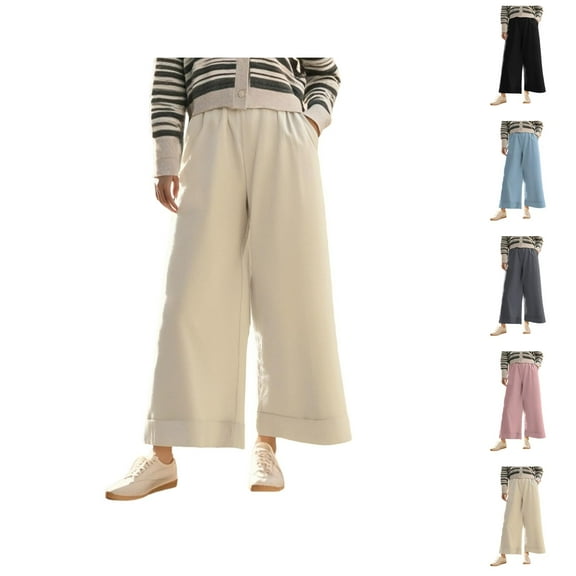 Womens Casual Pants Wide Leg Pants for Women Women's Casual Pants High Waisted Wide Leg Cropped Trousers for Everyday Wear and Outdoor Activities