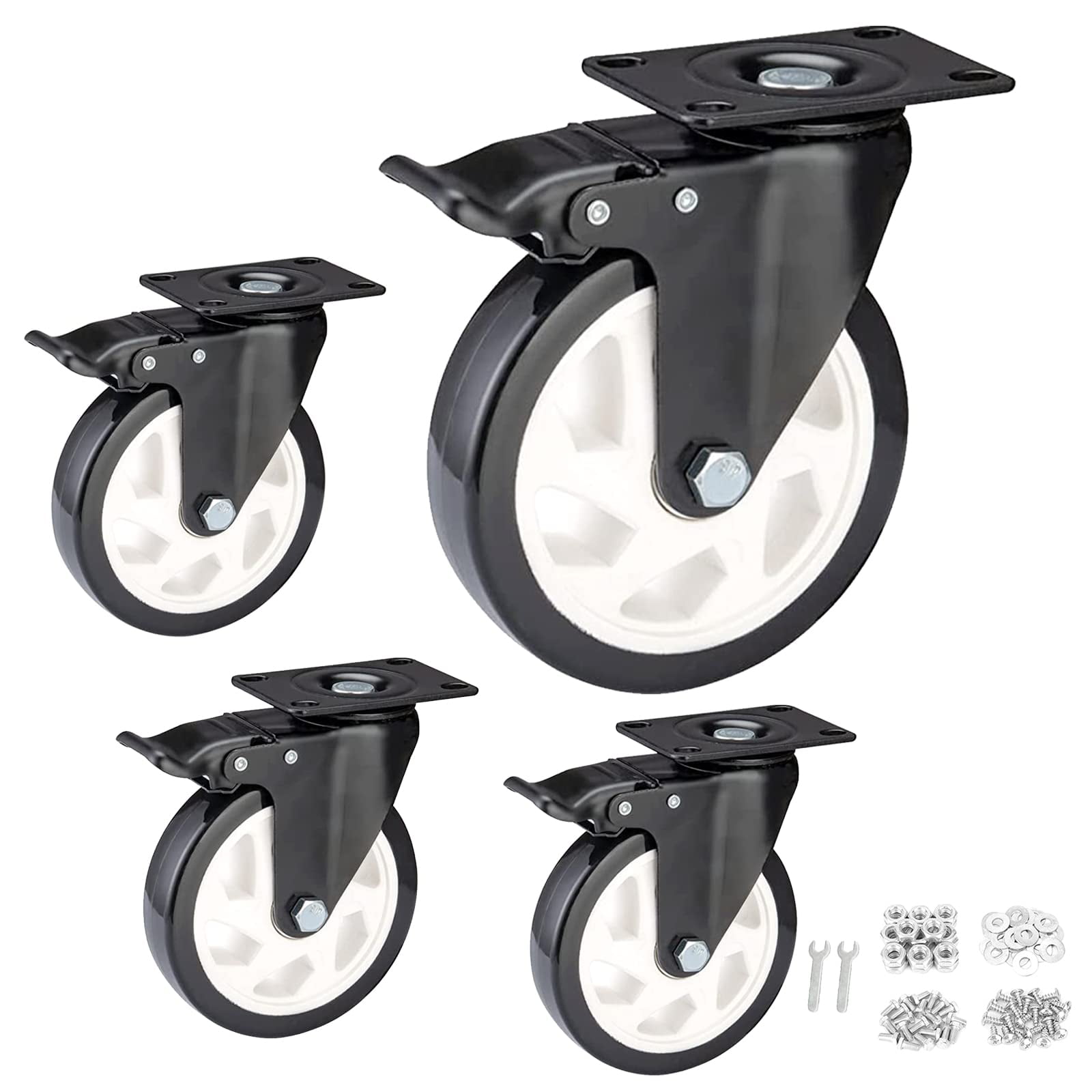 Heavy Duty Casters 5 Inch,Swivel Caster Wheels Set of 4 with Brake