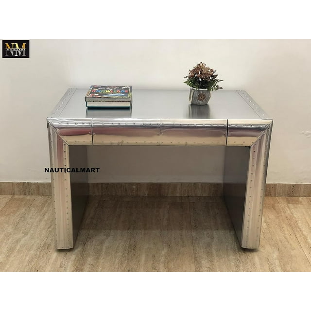 Nauticalmart Streamline Desk Aviator Table Home Decor with Drawer Aluminium Bed Room Living Room Furniture (44 Inches)