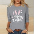 thumbnail image 2 of asdoklhq Easter Tops for Women 2026 Striped Women's Fashion Carnival Printed T-shirt 3/4 Sleeves Blouse Round Neck Casual Top Gray 3X, 2 of 7