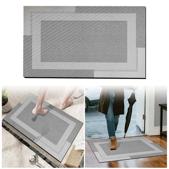 Ultra Thin Quick Dry Bath Mat - 16"x24" Non Bathroom Rug with Diatomaceous Earth Absorbent Technology - Super Absorbent Shower Mat with Rubber Backing Fits Under Door - Gray Washable Bath Mat