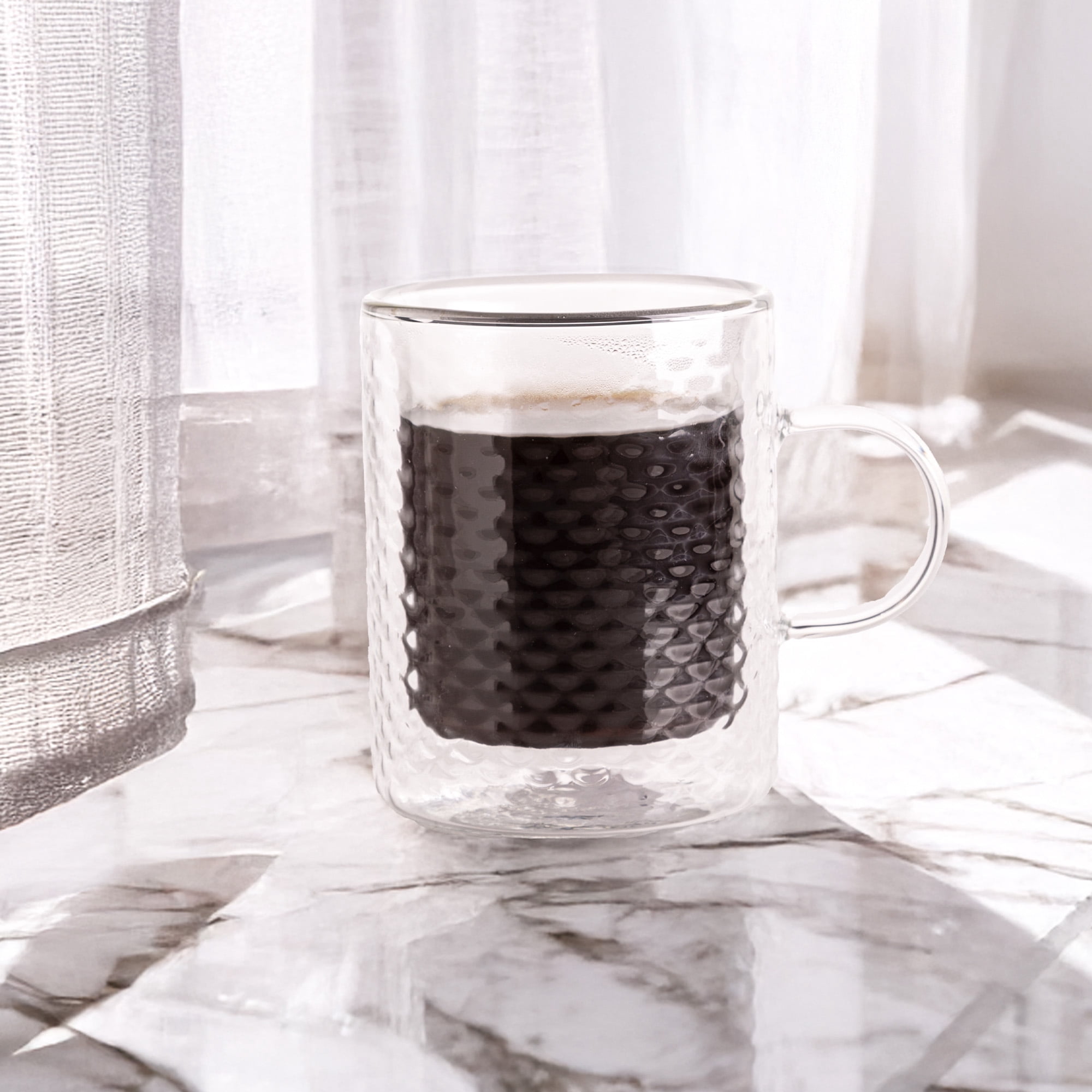 Mainstays 12 oz Double Wall Glass Mug - Safe for Cold Brew & Hot Coffee