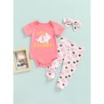 thumbnail image 2 of Kiapeise Newborn Baby Girls Easter Outfits My 1st Easter Romper Bodysuit Heart Bunny Pants Headband 3Pcs Clothes Set, 2 of 9