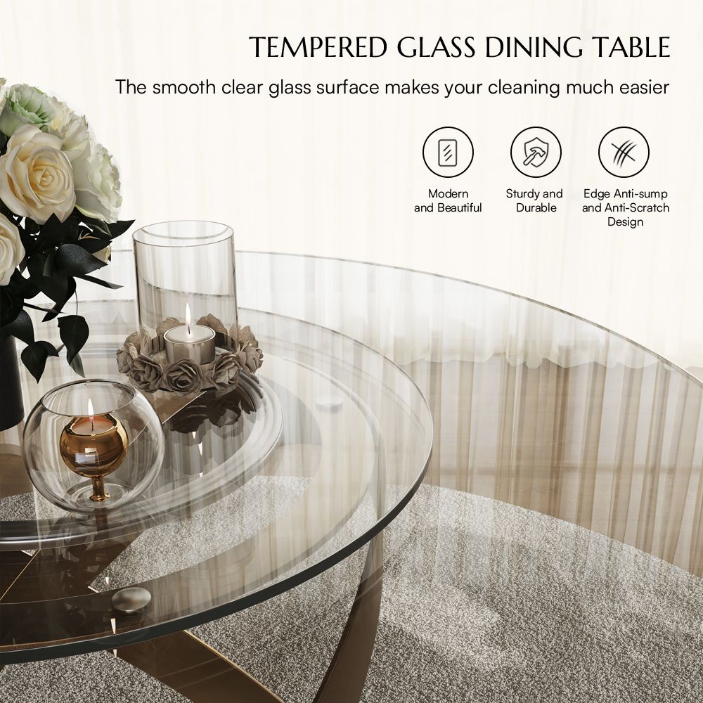 POVISON-Maxwell - Round Tempered Glass Dining Table