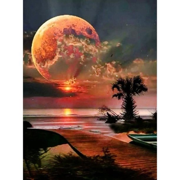 Cuadros Decorativos 5D bricolaje completo taladro diamante pintura puesta de sol brillo punto de cruz bordado Kit