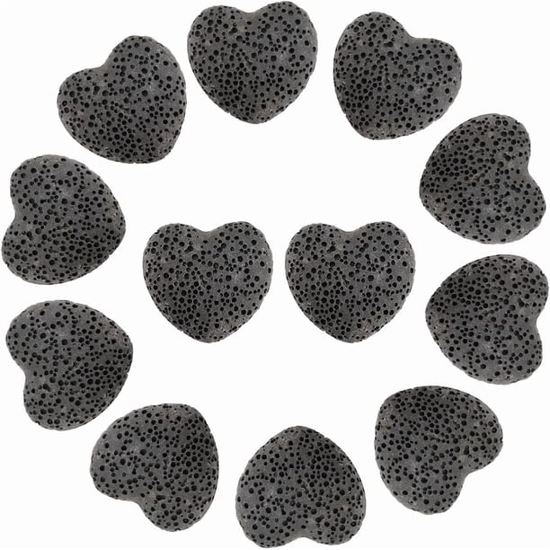 1 caja de 24 cuentas de roca de lava en forma de corazón gris, difusor de aceites esenciales de piedra volcánica natural, cuentas para el Día de San Valentín