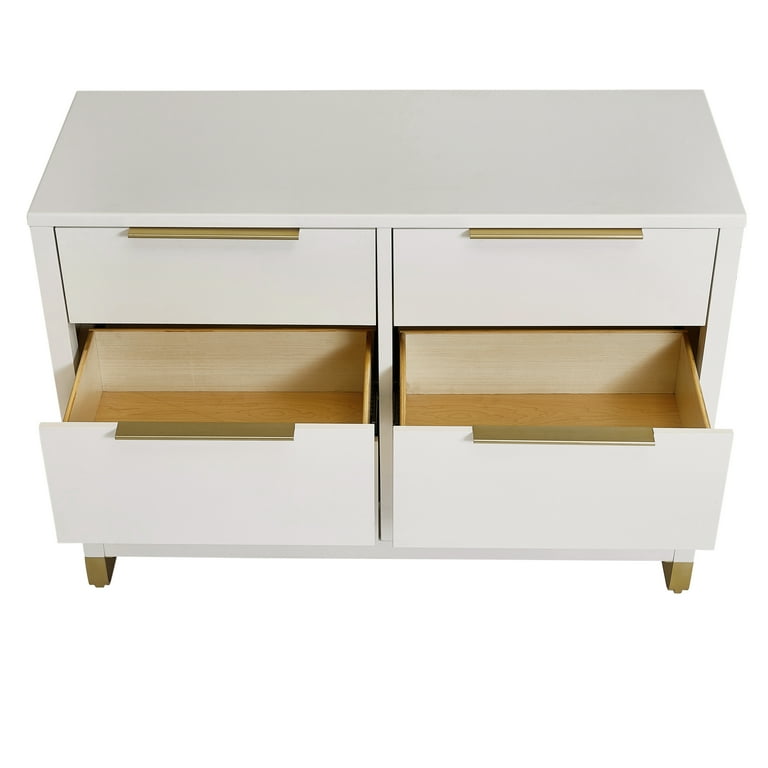 MoDRN Glam 6 Drawer Dresser Bianca White with Satin Brass