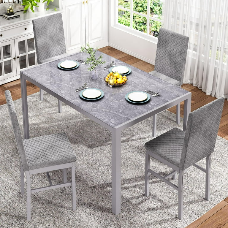 AWQM 5-Piece Rectangle Dinette Set, Glass Kitchen Table with PU