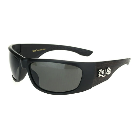 Locs Mens Warp Biker All Black Gangster Cholo Plastic Woodgrain Arm Sunglasses