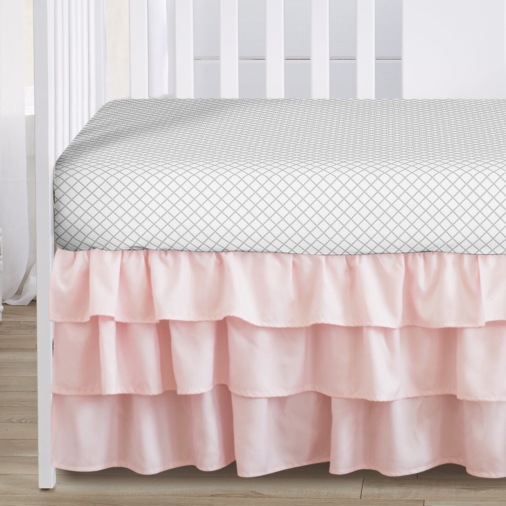 Sweet Jojo Designs Bunny Floral Pink Grey and White 4 Piece Crib Bedding Set