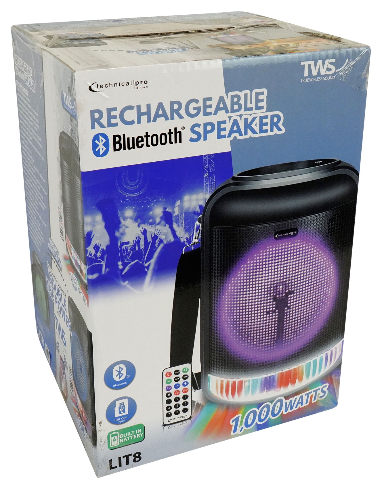 Technical Pro LIT8 Portable Bluetooth Karaoke Machine System w LED+Tablet Stand