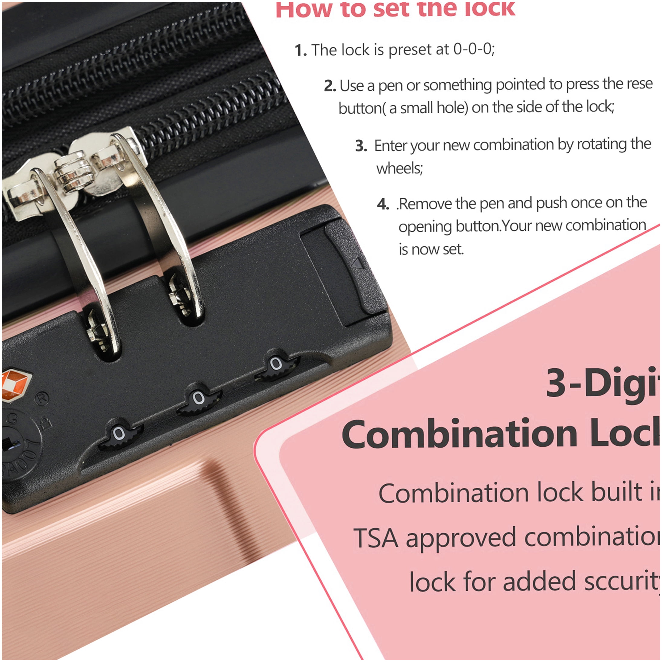 24" Rose Pink ABS Hardshell Suitcase, Expandable Checked Luggage with TSA Lock & 8 Spinner Wheels