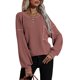 thumbnail image 1 of Mujeres Casual Camisa de manga larga O-cuello Batwing Waffle Knit Tops Sólido Suéter suelto de otoño Abanopi Rosa oscuro/Extragrande, 1 of 7