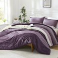 Purple Full 3-Piece Comforter Set - Stripe Colorblock Lightweight Soft ...