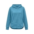 thumbnail image 6 of Long Sleeve Pullover Sweatshirt for Women Solid Drawstring Hoodie Front Kangaroo Pocket Curved High Low Hem Loose Spring Fall Winter Casual Tops, 6 of 6