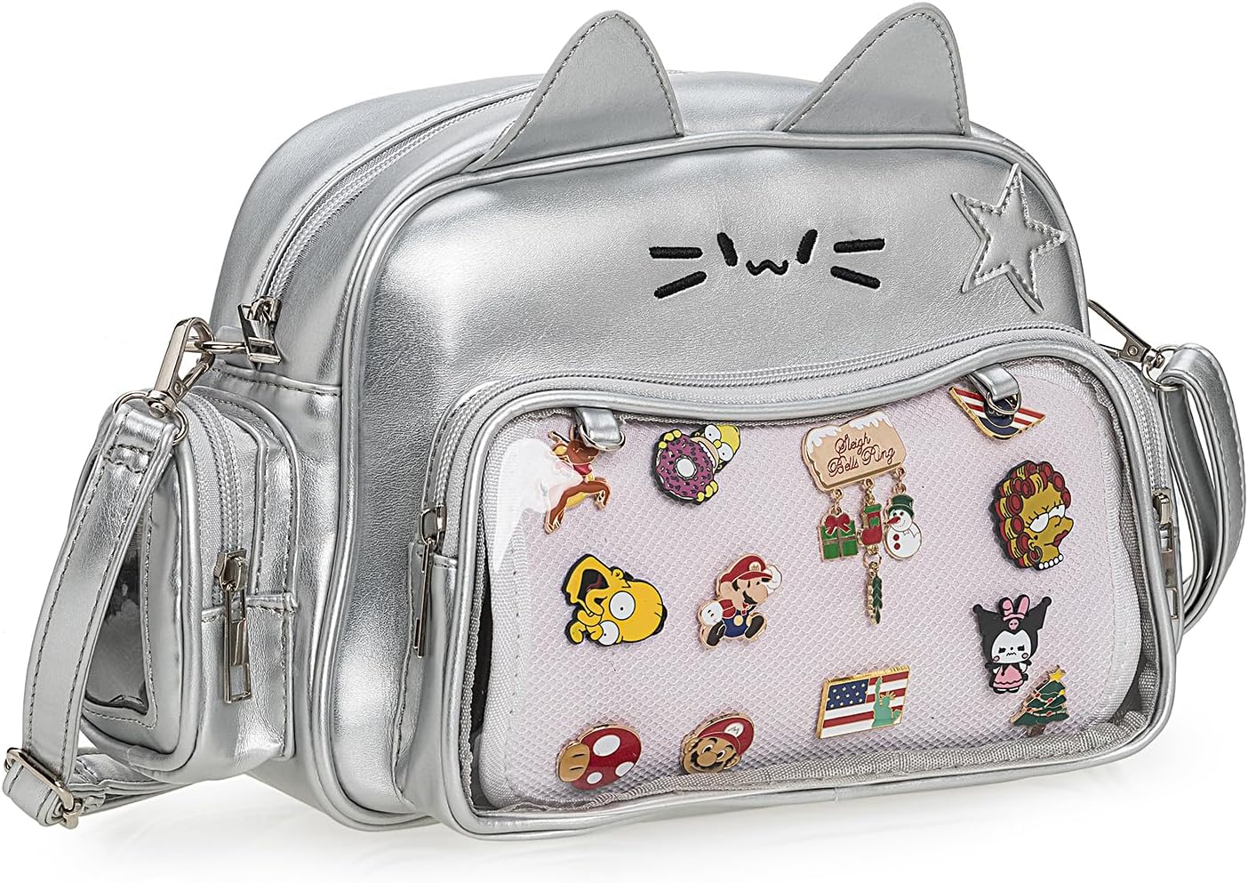 Kwuty Kawaii Ita Bag Backpack Crossbody Bag Cat Shoulder Bags Multi-Purpose Pin Display with Insert