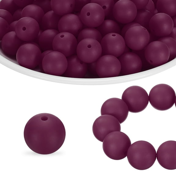 65Pcs Silicone Beads 15mm Round Rubber Focal Beads Bulk for Pens Keychain Bracelet Necklace DIY Crafts Making, Burgundy