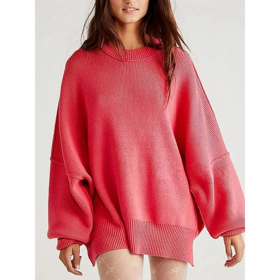 Women’s 2025 Long Sleeve Crew Neck Pullover Sweater Loose Casual Soft Knit Jumper Tops