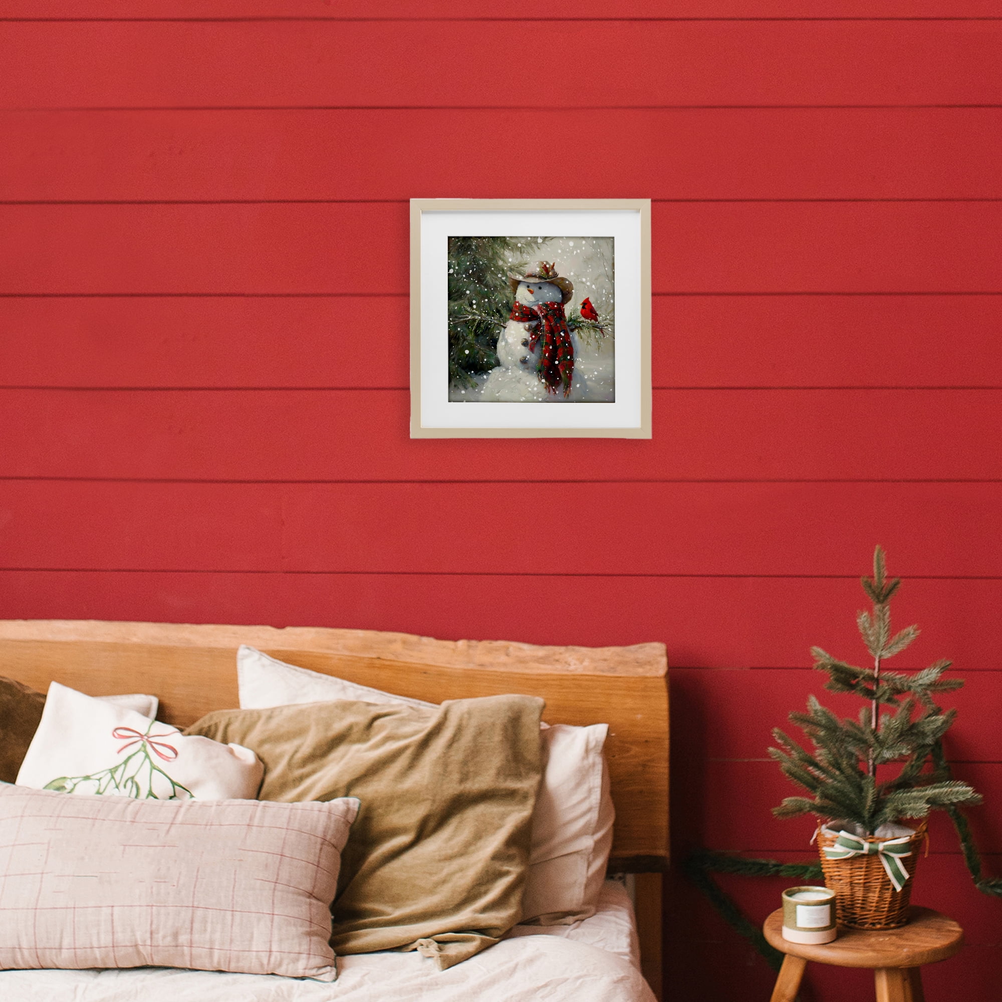 Stupell Industries Cowboy Snowman & Cardinal Birch Framed Print Under Glass, design by Tina LeCour